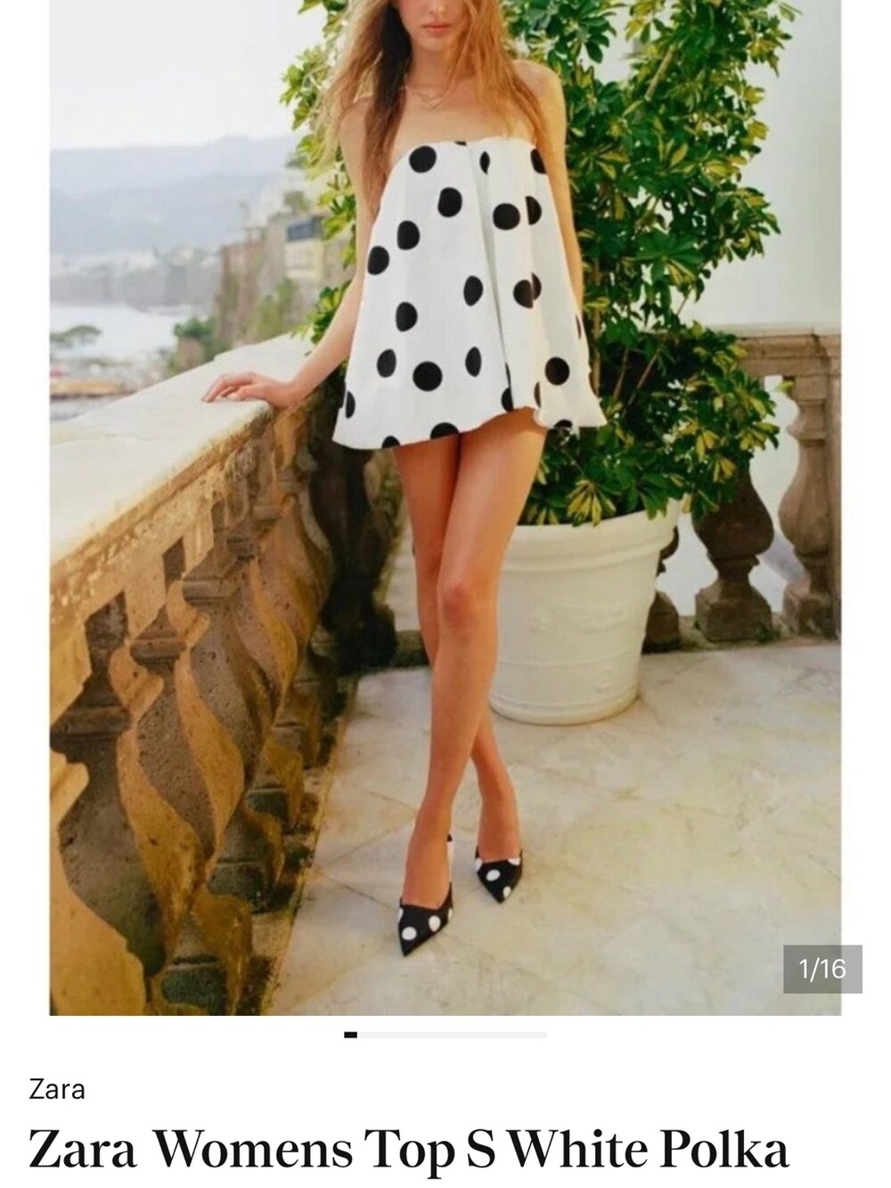 Zara White Strapless Black Polka Dot Mini Top size L NWT!